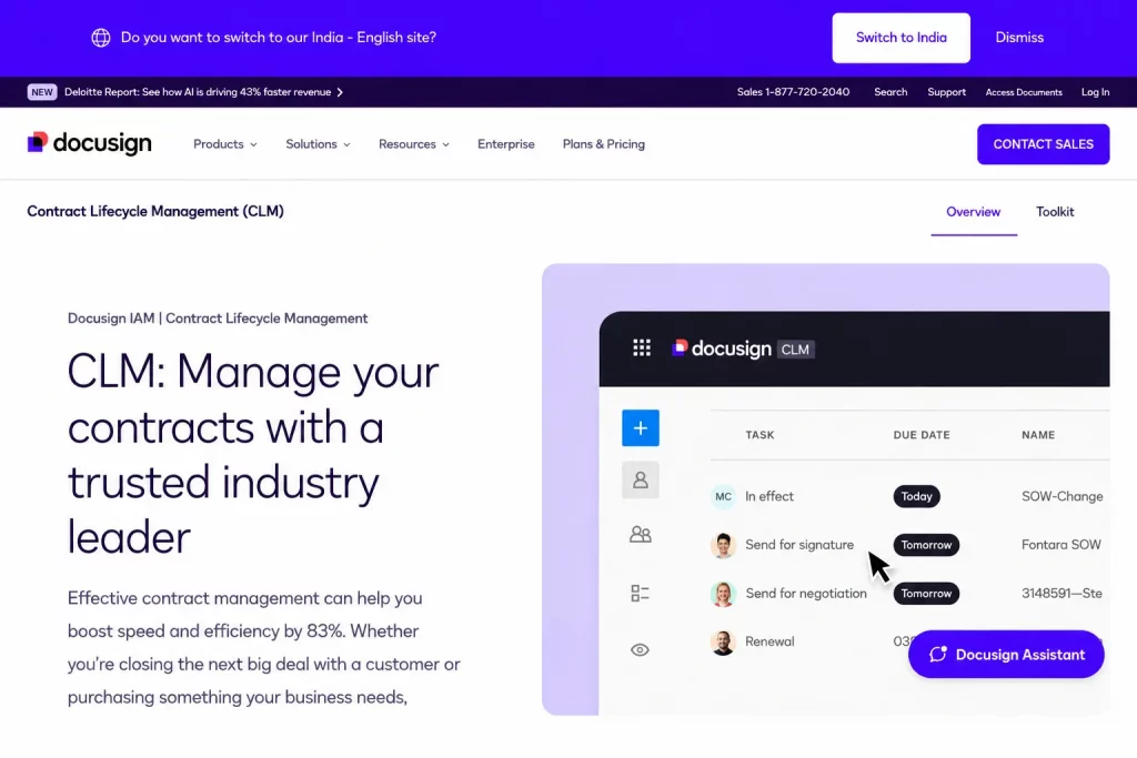DocuSign CLM homepage
