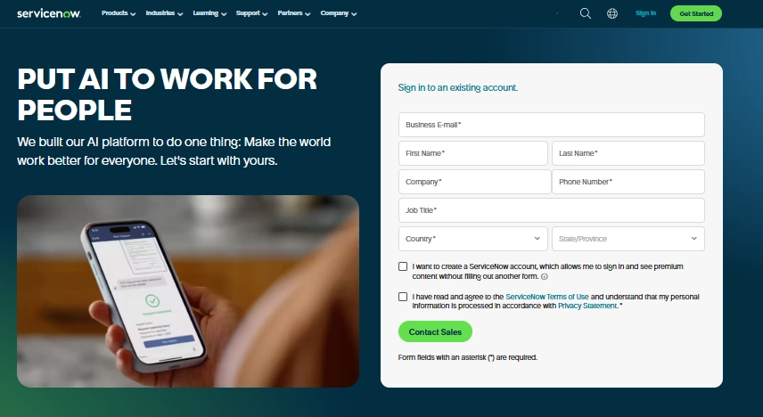 ServiceNow homepage